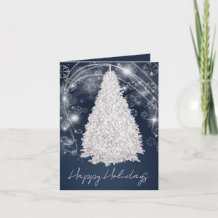 Tarjeta navideña de árbol de Navidad de Moda azul