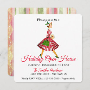 Tarjeta navideña de árbol de Navidad Retro