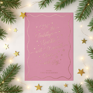 Tarjeta navideña de borde brillante rosa ondulante