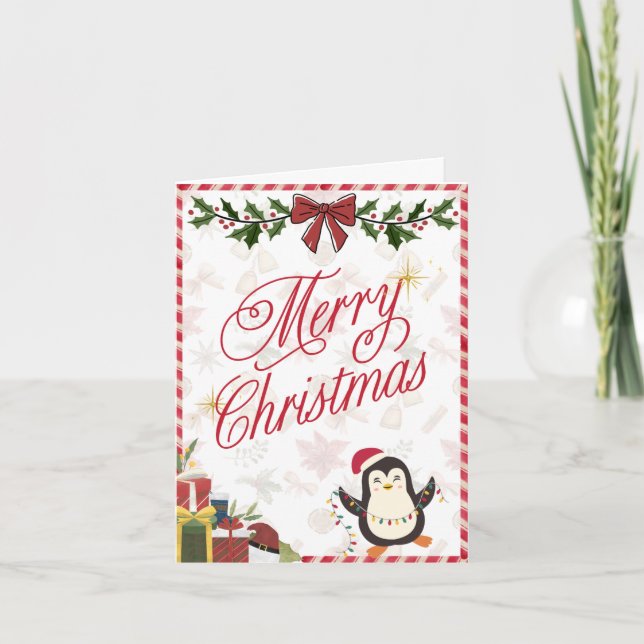 Tarjeta navideña de Feliz - Pingüino Cute (Anverso)