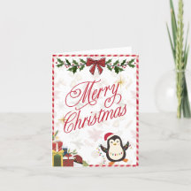 Tarjeta navideña de Feliz - Pingüino Cute