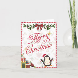 Tarjeta navideña de Feliz - Pingüino Cute