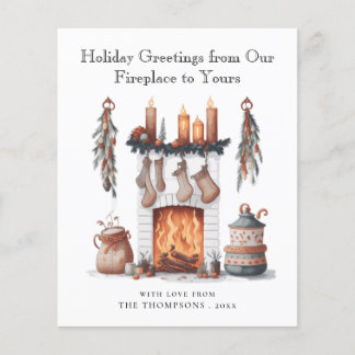 Tarjeta navideña de ferry con chimenea festiva de 