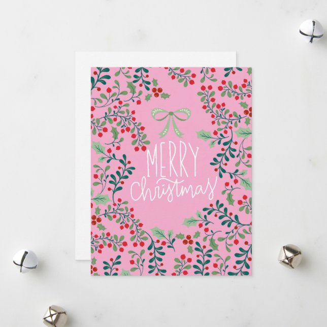 Tarjeta navideña de ferry de Red and Green Holly B (Anverso/Reverso In Situ)