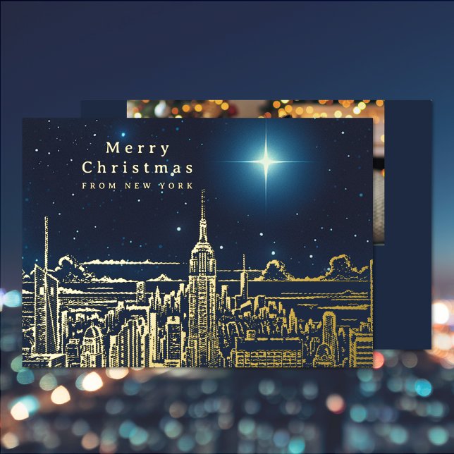 Tarjeta navideña de festividad con Relieve metaliz (Merry Christmas Star Photo Foil Holiday Card (front and back))