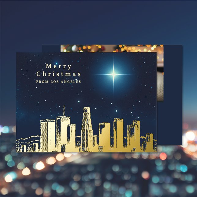 Tarjeta navideña de festividad con Relieve metaliz (Merry Christmas Star Photo Foil Holiday Card (front and back))