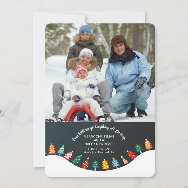 Tarjeta navideña de festividad de foto forestal de (Anverso)