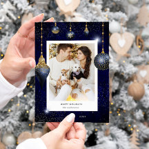 Tarjeta navideña de festividad de ornamento de oro