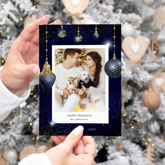 Tarjeta navideña de festividad de ornamento de oro (Subido por el creador)