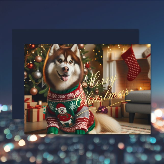 Tarjeta navideña de festividad de Relieve metaliza (Merry Christmas Photo Foil Holiday Card (front and back))