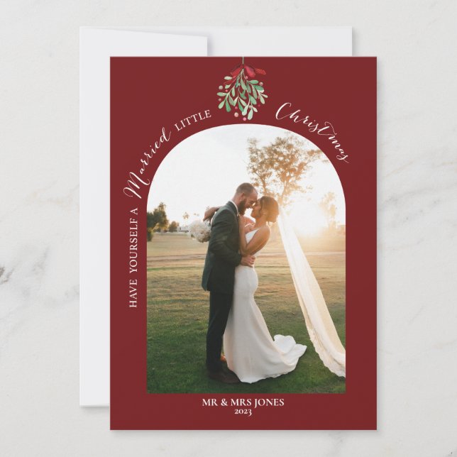 Tarjeta navideña de fotografía Mistletoe de acuare (Anverso)
