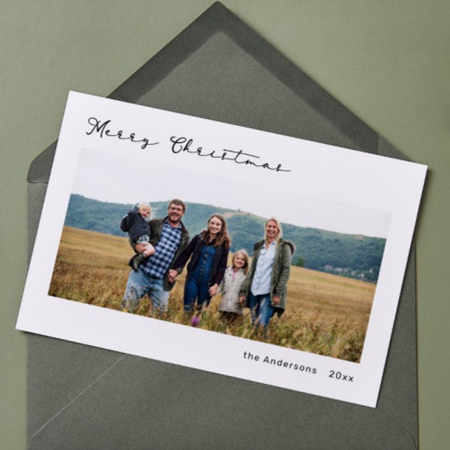 Tarjeta navideña de fotos con guión moderno minima (Subido por el creador)