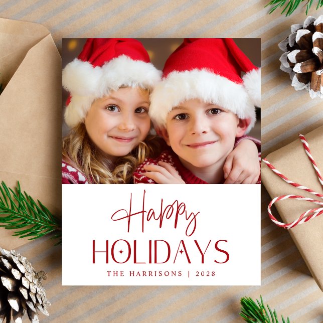 Tarjeta navideña de fotos de Budget Happy Holidays (Share the love and warmth of the holiday season with this personalized photo Christmas card)