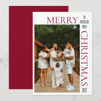 Tarjeta navideña de fotos de color rojo moderno