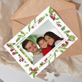 Tarjeta navideña de fotos de Holly y Watercolor Gr