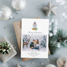 Tarjeta navideña de fotos de jengibre azul y blanc