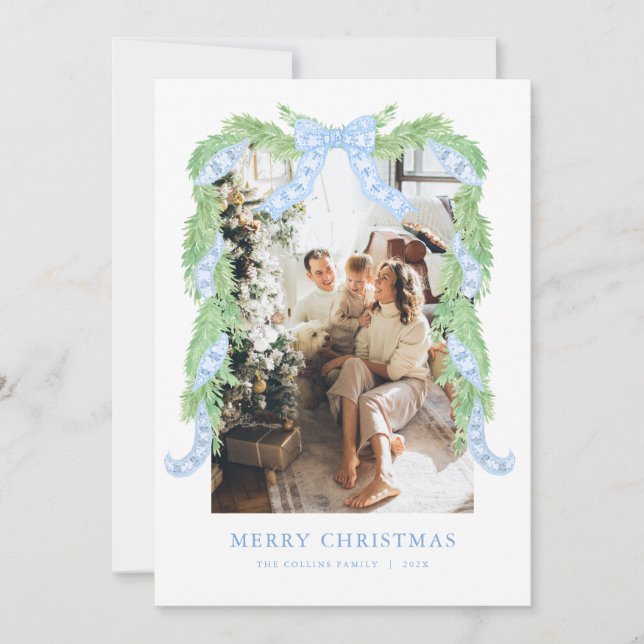 Tarjeta navideña de fotos de los Navidades Blue Bo (Anverso)