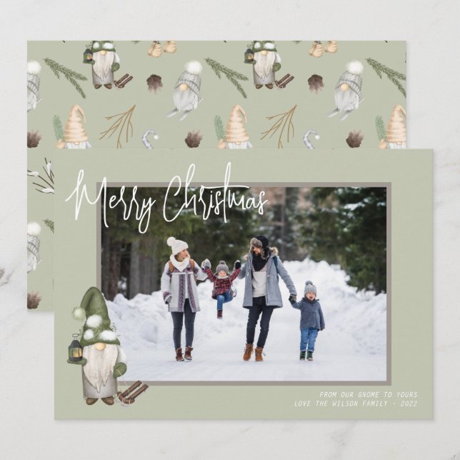 Tarjeta navideña de fotos de los Navidades Gnomes (Anverso / Reverso)
