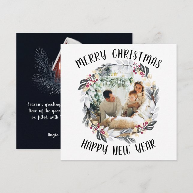 Tarjeta navideña de fotos de Navidades negros y ro (Anverso / Reverso)