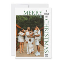 Tarjeta navideña de fotos de verde moderno con Fel