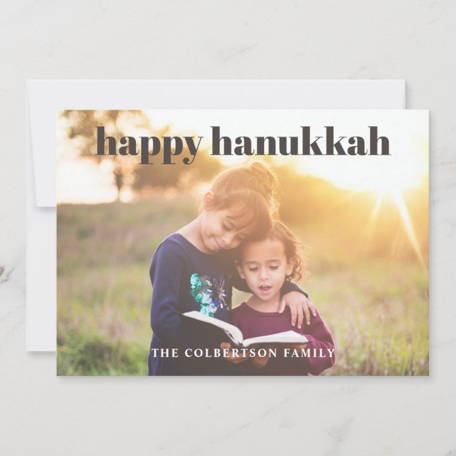 Tarjeta navideña de fotos feliz Hanukkah (Anverso)