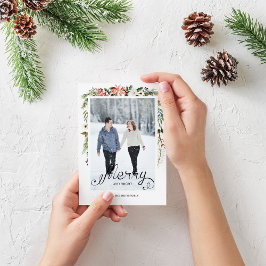 Tarjeta navideña de fotos florales y de invierno H