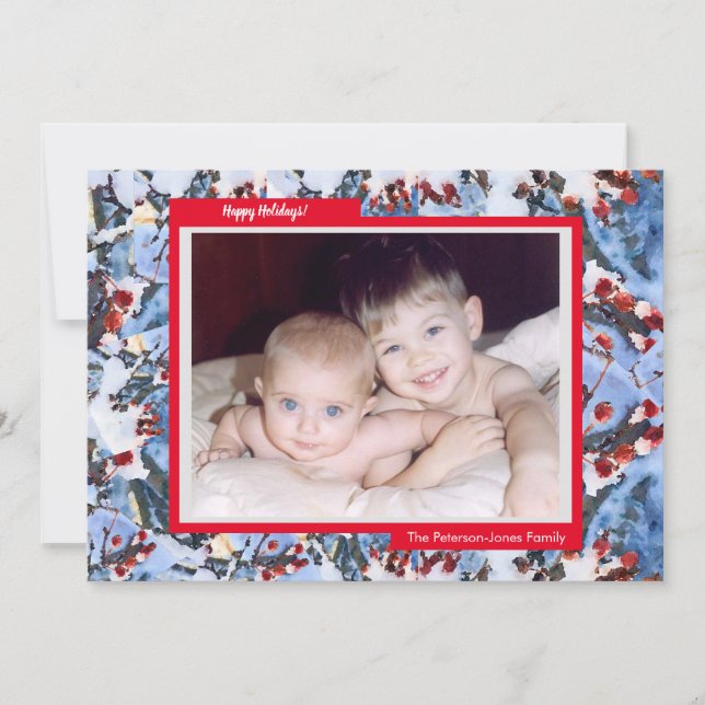 Tarjeta navideña de fotos plana de cráneo rojo (Anverso)