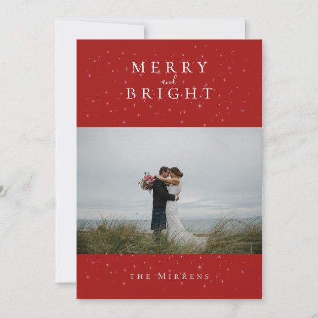 Tarjeta navideña de fotos rojas de invierno con de (Anverso)