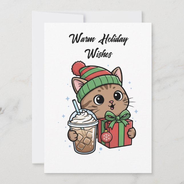 Tarjeta Navideña de Gato Adorable de Navidad (Anverso)