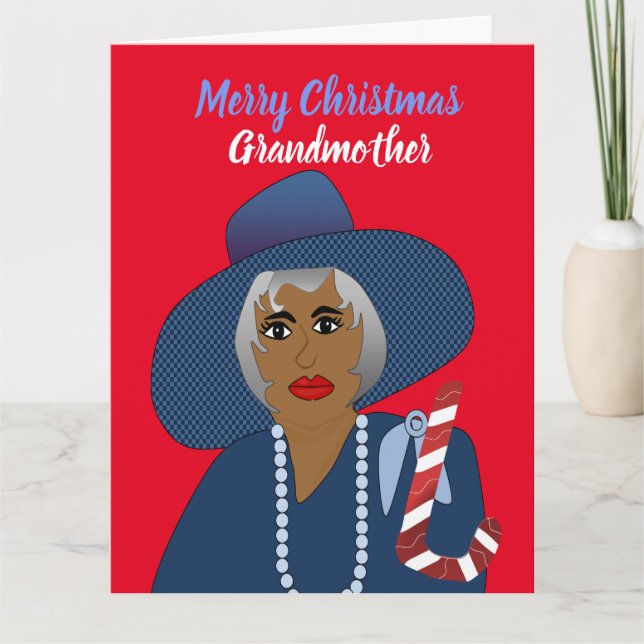 Tarjeta navideña de la abuela afroamericana Merry (Anverso)