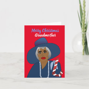 Tarjeta navideña de la abuela afroamericana Merry
