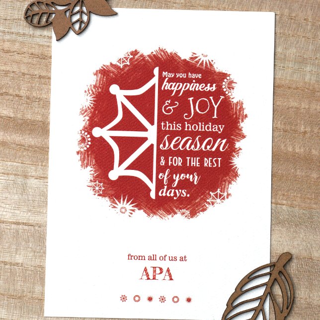 Tarjeta navideña de la compañía Red Snowflake (Red Logo, Burgundy Maroon Logo Company Holiday Christmas Cards, Bulk Order Budget Red Logo)