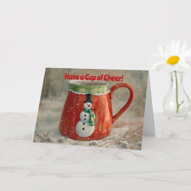 Tarjeta navideña de la Copa Snowman de Navidades a (Planta pequeña)