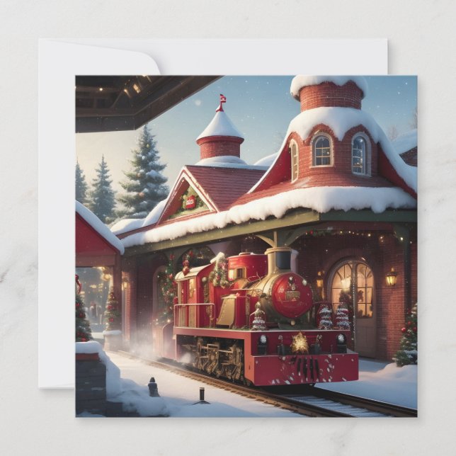 Tarjeta navideña de los navidades Red Train Merry (Anverso)