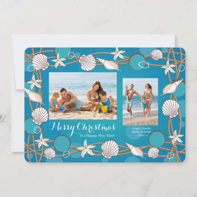 Tarjeta navideña de marco fotográfico Sea Life (Anverso)