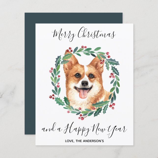 Tarjeta navideña de merry de perro de Corgi galés  (Anverso / Reverso)