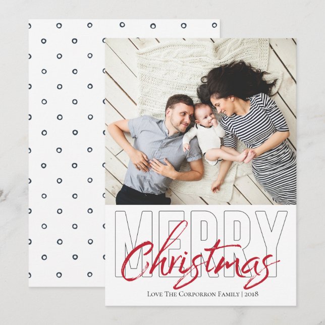 Tarjeta navideña de merry de tipo negrita (Anverso / Reverso)