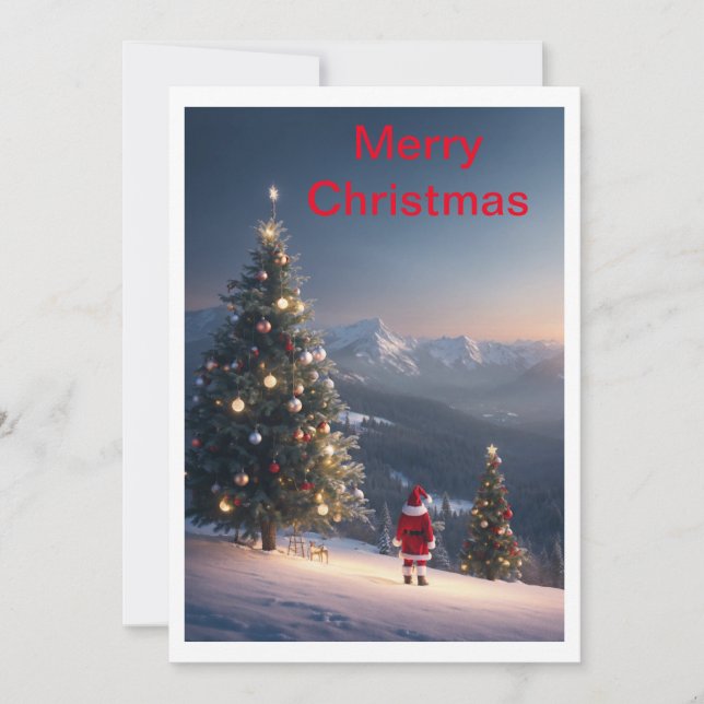 Tarjeta navideña de montaña Snowy de Santa Claus | (Anverso)