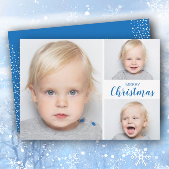Tarjeta navideña de múltiples fotos azul merry (Subido por el creador)