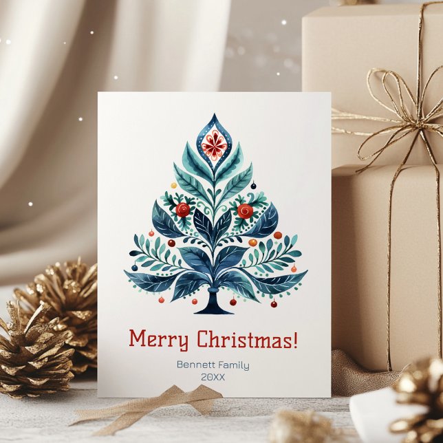 Tarjeta navideña de navidad (“Celebrate simply. A watercolor tree card to brighten your loved ones’ Christmas 🎄✨)