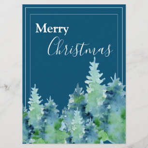 Tarjeta navideña de navidad acuarela de pinos