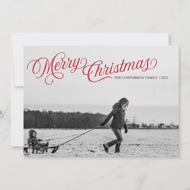 Tarjeta navideña de navidad con escritura roja (Anverso)