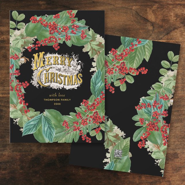 Tarjeta navideña de navidad de Black Gold Script (Black Gold Script Holiday Merry Christmas Card)