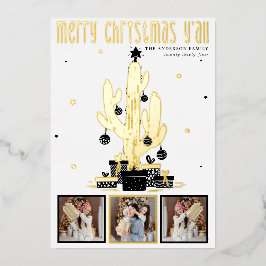 Tarjeta navideña de navidad de Cactus Relieve meta