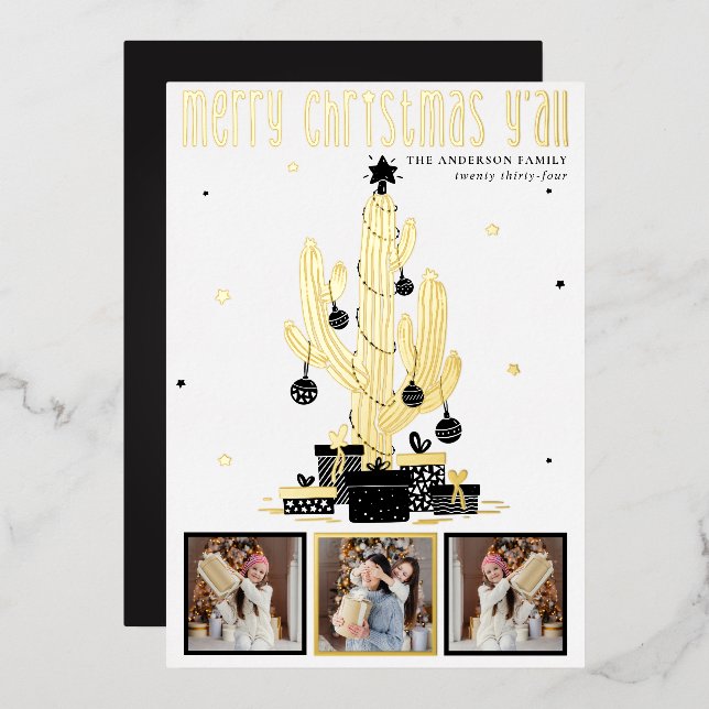 Tarjeta navideña de navidad de Cactus Relieve meta (Anverso/Reverso)