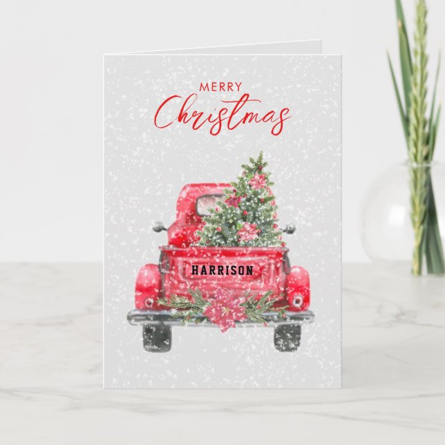 Tarjeta navideña de navidad de camionetas rojas ru (Anverso)