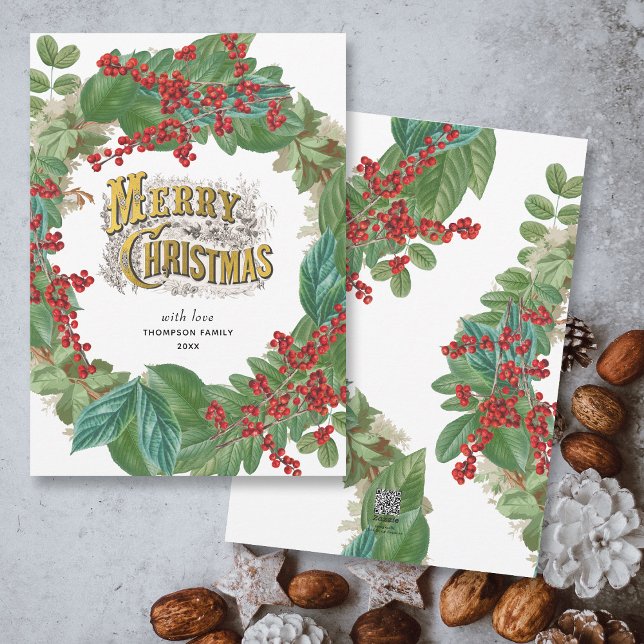 Tarjeta navideña de navidad de estilo moderno con  (Modern Gold Script Holiday Merry Christmas Card)