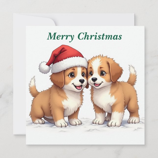 Tarjeta navideña de navidad para los cachorros (Anverso)