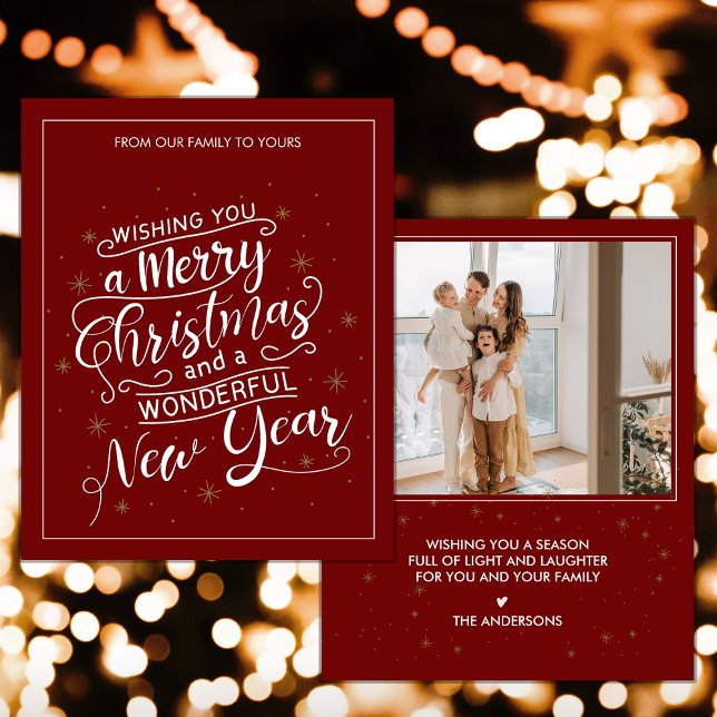 Tarjeta navideña de navidad roja blanca (Red White Merry Christmas New Year Holiday Card)