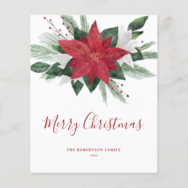 Tarjeta navideña de Navidades de Poinsettia Roja P (Anverso)